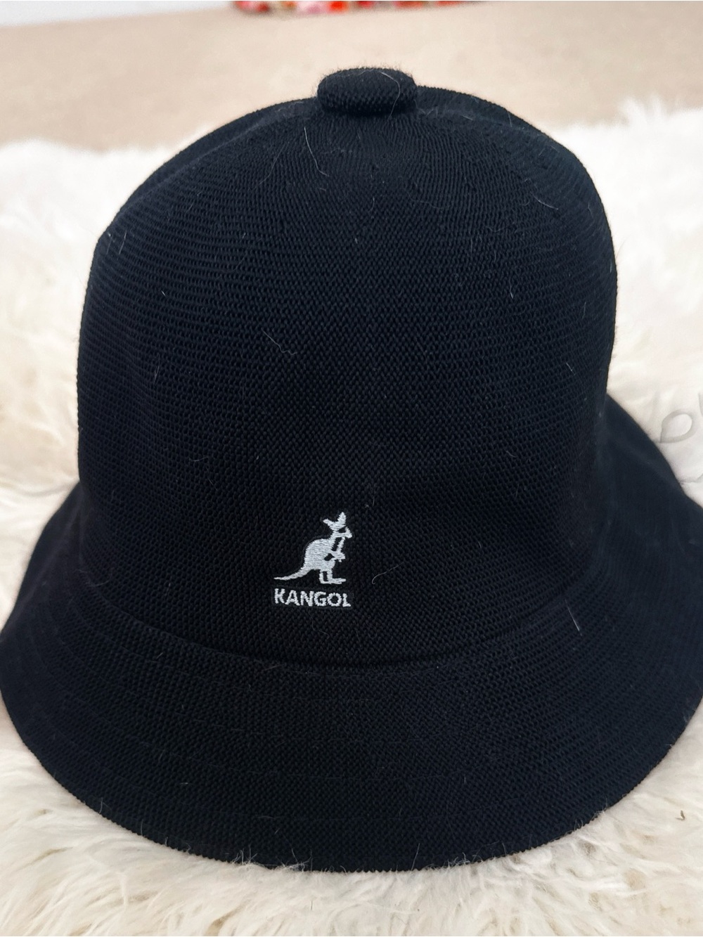 Kangol Black Bucket Hat with White Logo